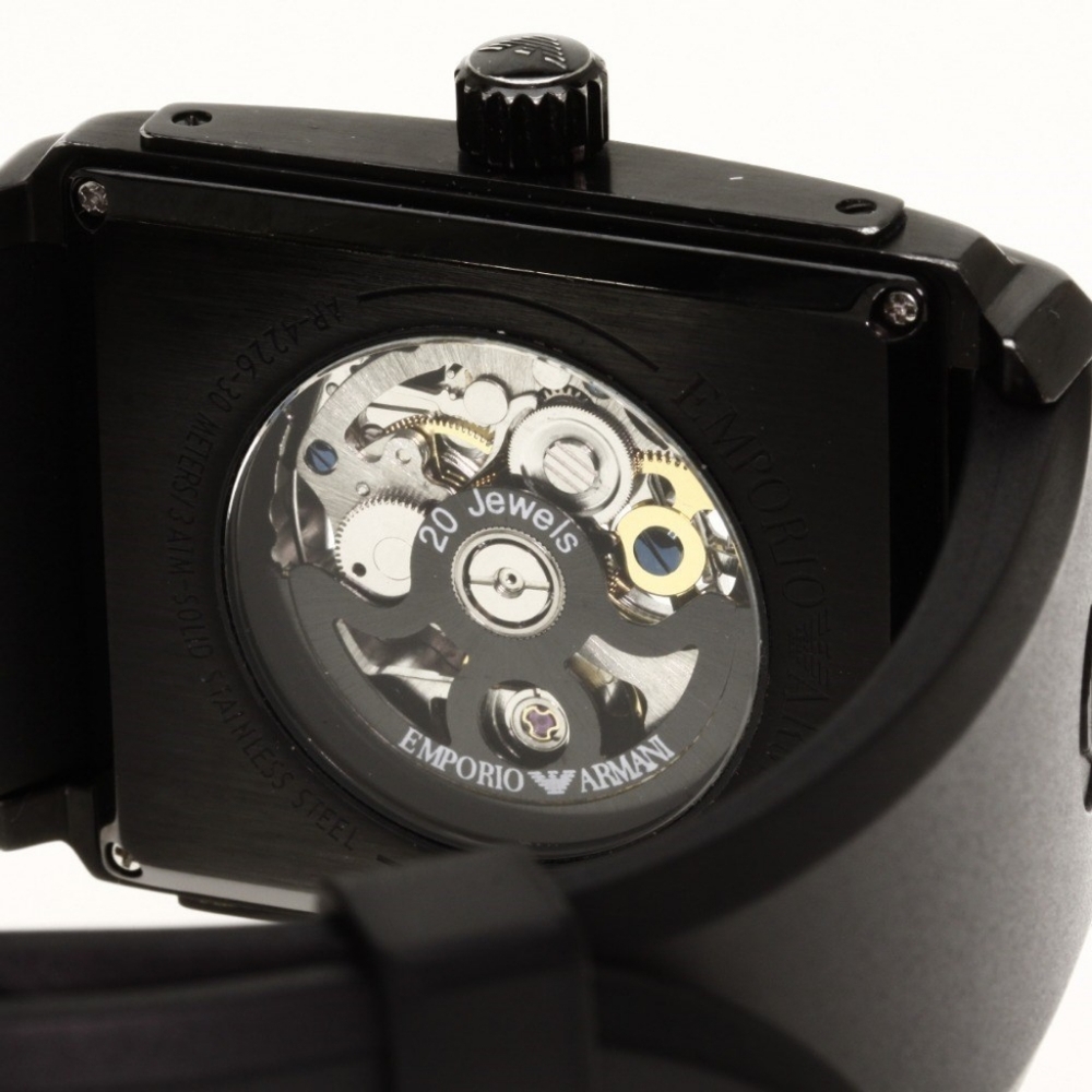 Emporio Armani Meccanico Black Rectangular Dial Silicone Strap Automatic Watch - Picture 3 of 15